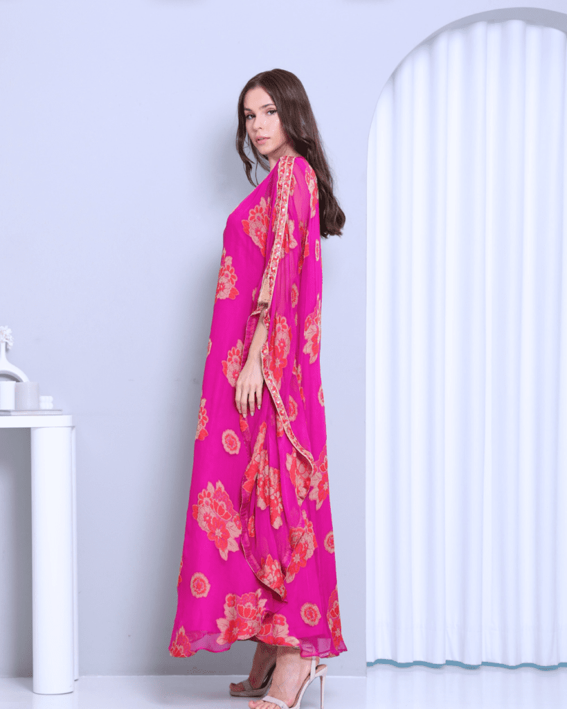 Pure shifon kaftan magenta color