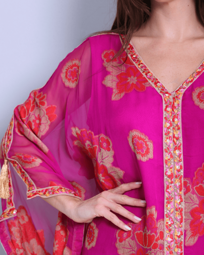 Pure shifon kaftan magenta color