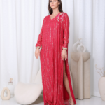 Shocking pink 2 piece drape with sequences embroidery