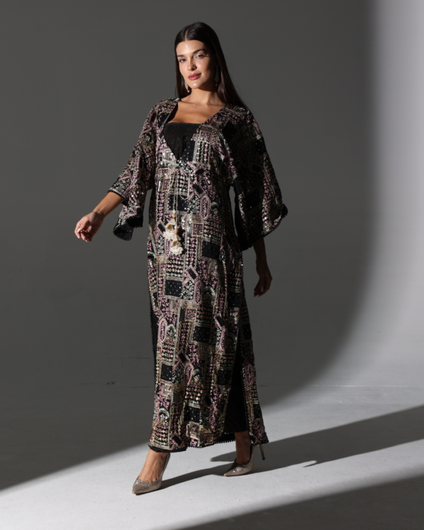 Two-Piece Embroidered Kaftan Shirt with Raw Silk Pants