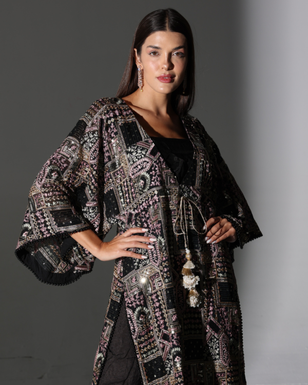 Two-Piece Embroidered Kaftan Shirt with Raw Silk Pants